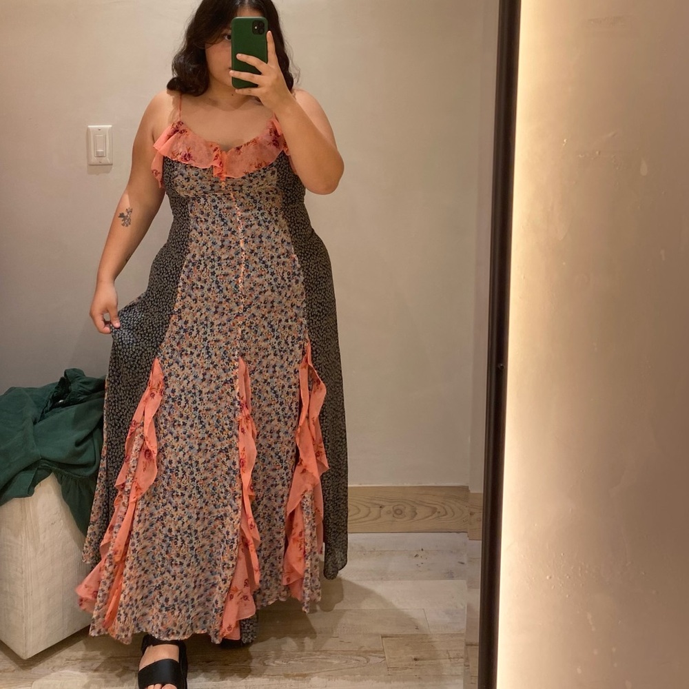 Anthropologie Mixed Floral Maxi Dress in Coral and Blue - Picture 4 of 4